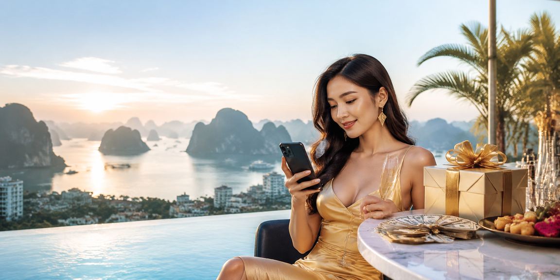 Người dùng trải nghiệm casino di động và giao dịch tài chính tại Hạ Long Bay